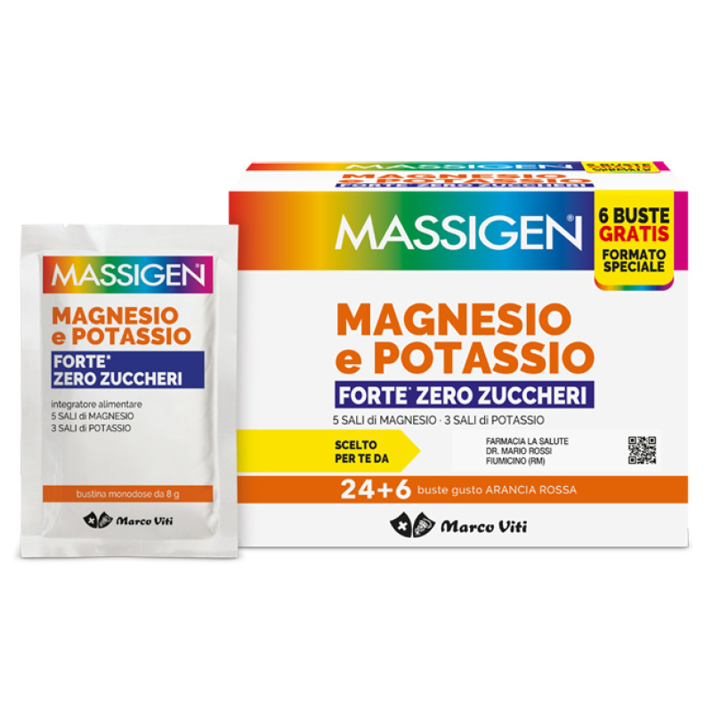 MASSIGEN MAGNESIO POTASSIO FORTE ZERO ZUCCHERO 24 BUSTINE + 6 BUSTINE